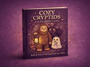 Cryptid Cuties: Bold & Easy Coloring Book for Kids and Adults Cute Bigfoot Mothman Dragons & Friendly Monsters Simple Designs for Relaxation Stress Relief & Creative Fun