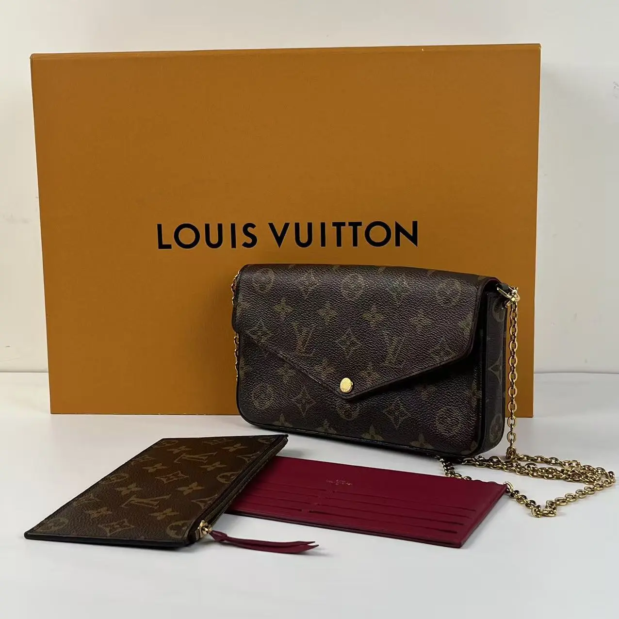 Pre-owned Louis Vuitton Jeanne Monogram 3 in 1 Detachable Crossbody Purses Wallet with Burgundy Inserts