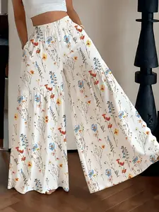 Elegant Lightweight Boho Floral Wide Leg Drawstring Pants, Perfect for Outdoors, Comfortable and Stylish Women's Clothing, Ideal for Daily Wear