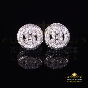 King  of Bling's 10K Gold Plated Silver White 1.00ct VVS 'D' Moissanite Dollar Sign Men's/Women Stud Earring