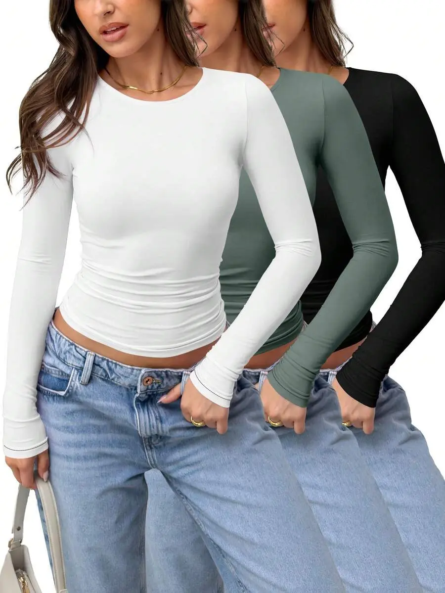 3 Pack Womens Crop Workout Tops Women Pack Summer Gym Athletic Compression Undershirts Cute Tight Basic Tops Tee