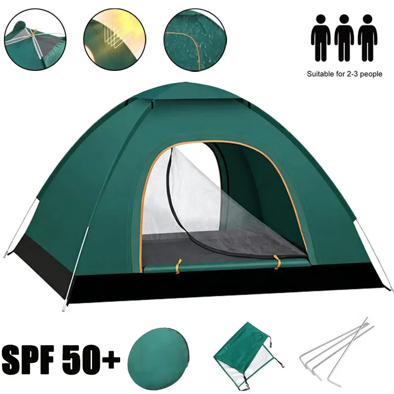2-3 Person Automatic Pop Up Large Tent SPF50+ UV Protection Waterproof Camping Hiking Family Festival Tent