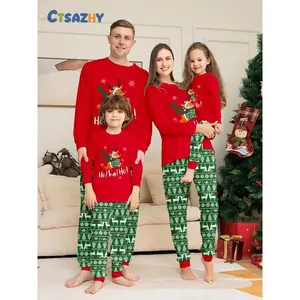 Christmas Family Pajama Set, Top & Print Pants, Comfortable Skin-Friendly Home Wear, Holiday Theme, Fall & Winter
