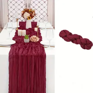 1 pcs Table Runner Boho Gauze Fabric Cheese Cloth Table Runner Rustic Sheer Runner for Romantic Wedding Decor Baby Shower Party Table Centerpiece Decoration