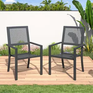 YODOLLA Outdoor Metal Dining Chairs with Armrest, Stackable Arm Chairs with Heavy-Duty E-Coating Metal Frame for Balcony, Garden