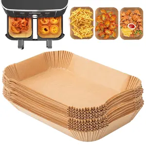 100pcs Rectangular Dual Pot Air Fryer Paper Oil Absorbing Silicone Baking Oven Paper, Non-Stick Kitchen Cooking Accessories