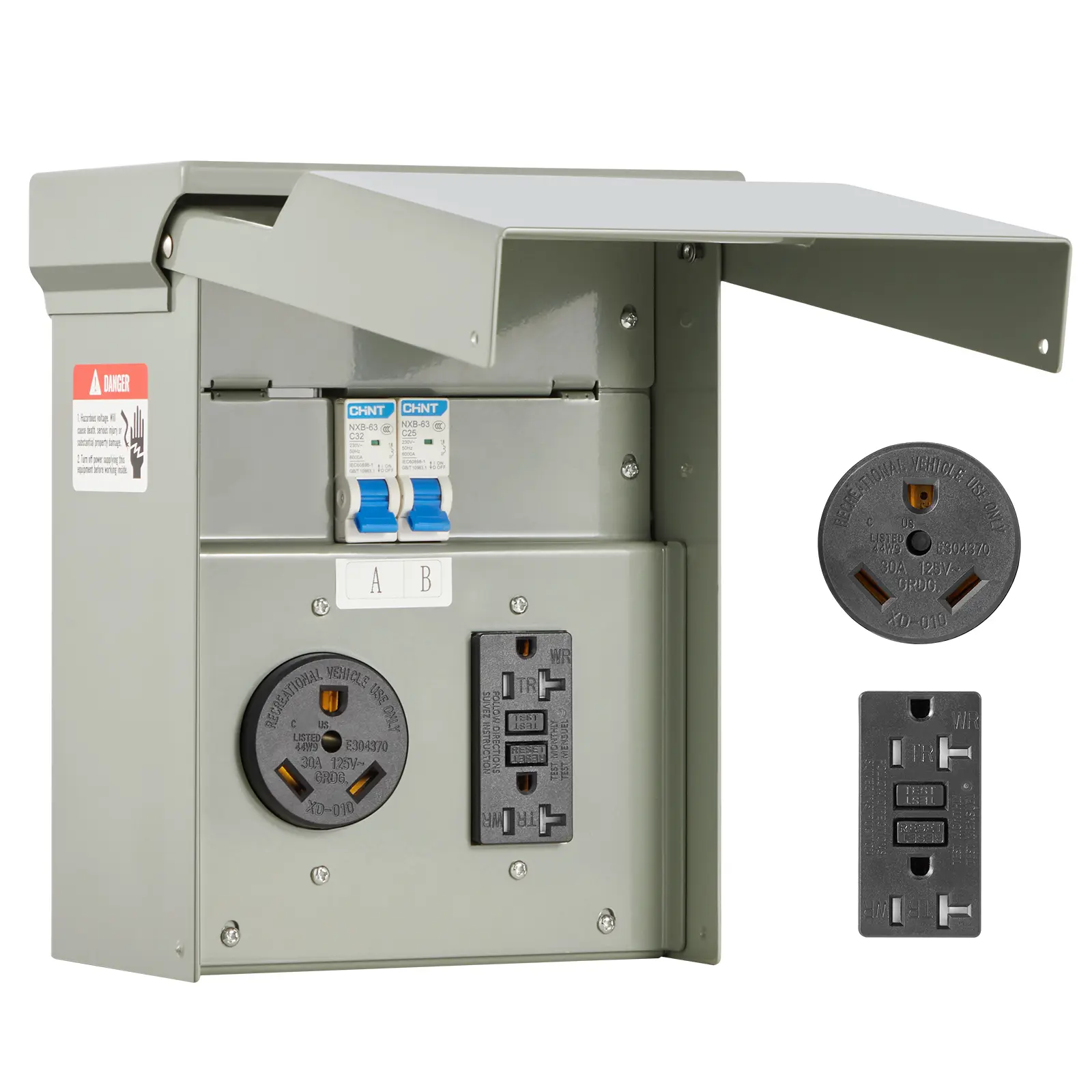 【Summerfinds】VEVOR Temporary Power Outlet Panel20 30 AmpRV EV Electrical Outlet Panel with NEMA 30 Amp GFCI 20 Amp Receptacle InstalledPre-Wired IP54 Weatherproof Boxfor RV Camper Car Travel Motorhome