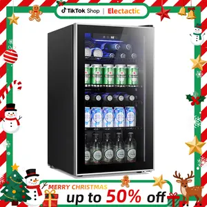 Electactic (26 Bottle 130 Can Wine Cooler/Cabinet--3.2Cu.ft) Beverage Refrigerator Cooler Fridge Glass Door for Soda Beer or Wine Constant Glass Door Small Drink Dispenser Clear Front Door for Home, Office Bar,0.64-4.4cu.ft Optional.