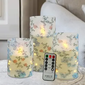 3-Piece Floral LED Candle Set with Remote Control 4"/5"/6" Flameless Candles for Indoor Decor Christmas Valentine's Day Halloween pillar Taper candle light