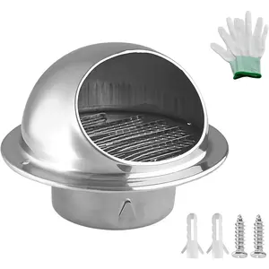 3 Inch Louver Grille Cover Soffit Air Vent, Stainless Steel Round Air Vent with Gloves for Home Bathroom Office (Half Spherical Type)