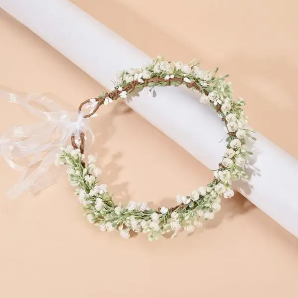 Artificial Baby’s Breath & Eucalyptus Flower Crown – Bridal Headpiece, Wedding Floral Halo, Green Leaf Headband, Photo Prop, Bridesmaid Accessories