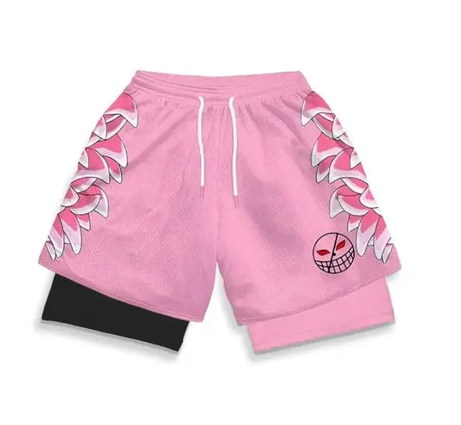 Men's Anime Character Print Performance Shorts | Double Layer Polyester Athletic Cut for Fitness Workouts & Casual Sports, Athletic Cut Shorts, Fitness Workout Shorts