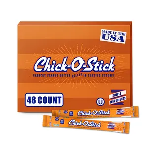 Chick O Stick Peanut Butter Coconut Candy, 48-Count 0.36oz GMO-Free Retro Crunchy Sweet Snack in a Bag