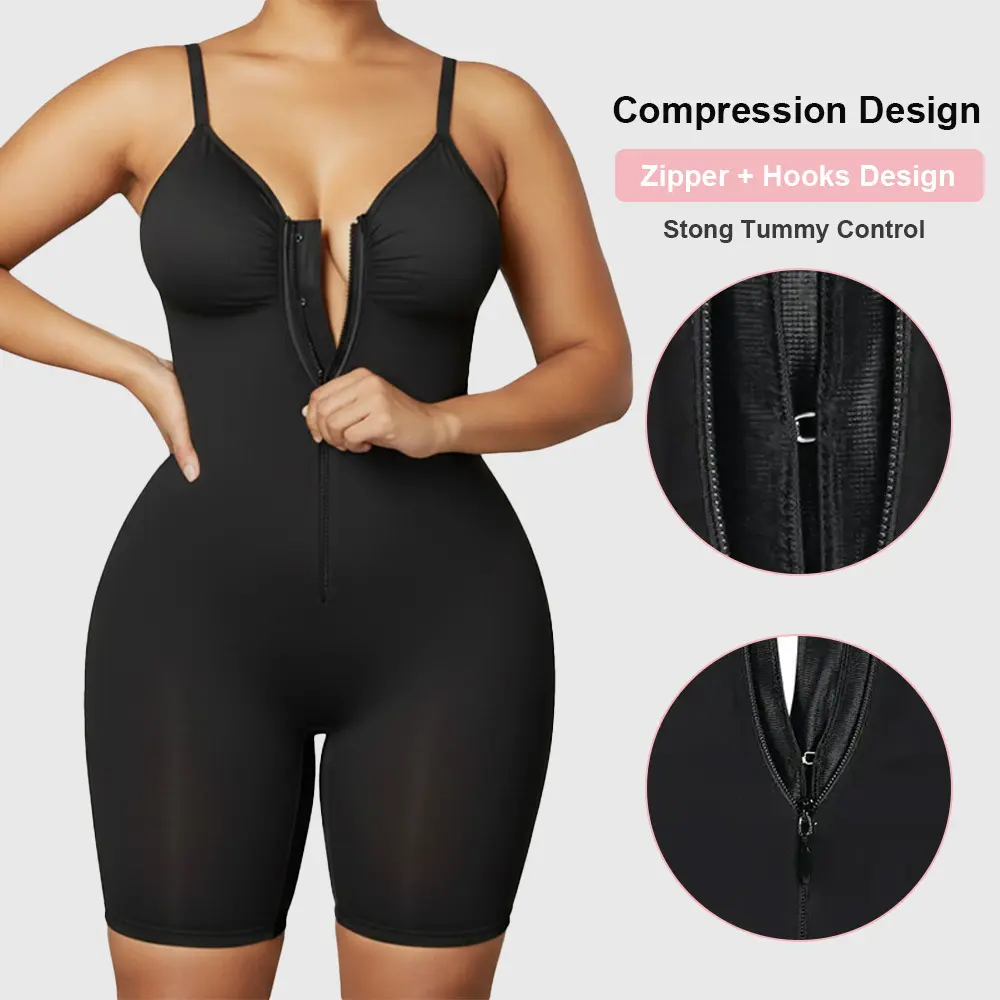 Faja Colombiana Shapewear Bodysuit with Built-in Bra, Tummy Control & Butt Lifter, Breathable Shaper with Adjustable Straps & Zipper Crotch for Daily Basic Wearing, Abdominal Belt Shapewear Bodysuit, Belly Shaping Shapewear Bodysuit