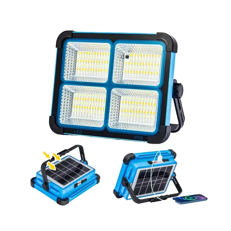 Qawtor Solar Rechargeable LED Work Light - 288 Super Bright 5730 Beads Floodlight, Solar Outdoor Lights, USB & Type-C Charging, 5 Lighting Modes,  IP66 Waterproof, Foldable, SOS, Battery Powered, Portable for Camping, Fishing, tiktokshopbacktoschool