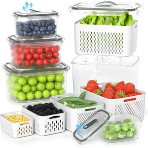 5 Pack Fruit Storage Containers for Fridge - Clear Berry Containers with Colander, Airtight Fridge Organizer Bins with Vent Handle  for Refrigerator Organizers and Storage Keep