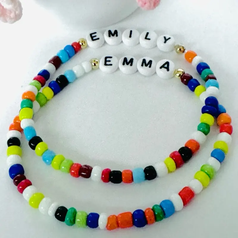 Personalized Name Beaded Bracelets for Females, BFF Seed Beads Jewelry, Summer Vibes Stackable Bracelets, Custom Word Bracelets