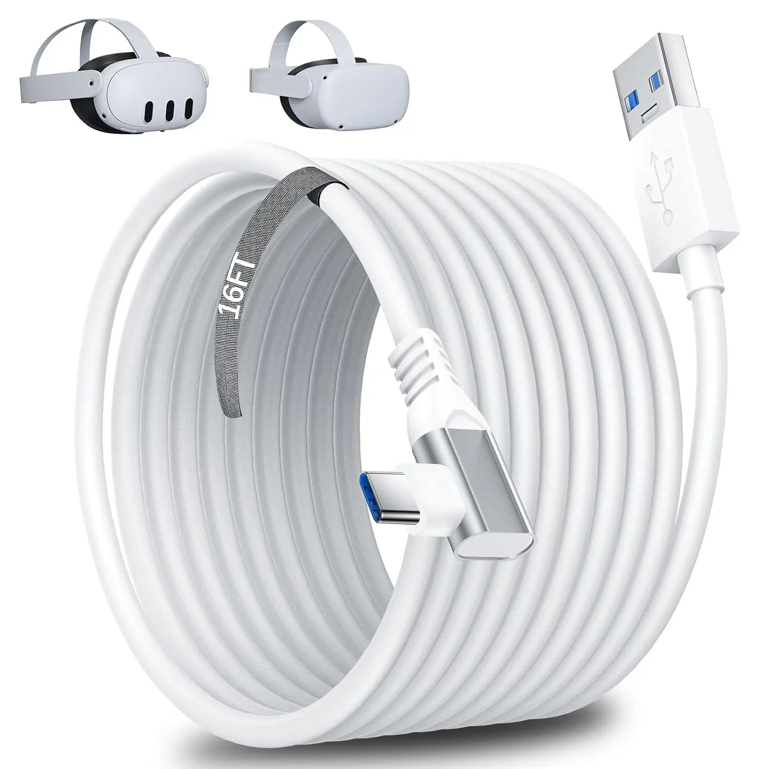 16FT High-Quality USB 3.0 Link Cable - Abrasion-Resistant Durable Accessory for Meta Oculus Quest 3S/3/2 Pro & Pico 4 Virtual Headsets, Long Reach Extension for Intense Gaming Sessions, High-Speed PC Data Transfer, Maximum Responsiveness (White), Accessor