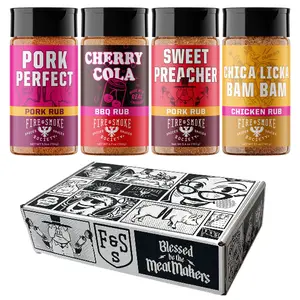 Fire & Smoke Society Barbecue & Grilling Variety Pack | BBQ Seasonings and Rubs 4-Pack | Pork Perfect, Cherry Cola, Sweet Preacher, & Chica Licka Bam Bam