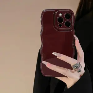 FABSPARK Smartphone Cellphone Case - Wine Red, Pink Matte Soft Silicone Leather Cover with Simple Wave Frame, Snowman Pattern, 3D Custom Name, Magnetic Cushion Drop Protection, Couple Protector Accessories for iPhone 15 Pro Max Protective Casing