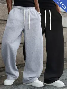 2-pack men’s casual athletic pants—trendy, basic style for spring, summer, and autumn; loose, comfortable, versatile casual trousers suitable for outdoor activities, home office, and various sports/casual occasions.