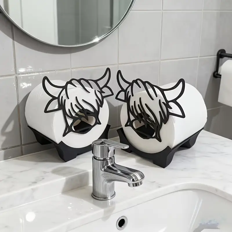 2-piece freestanding Highland cow-shaped toilet paper holder, Toilet paper organizer, Toilet paper storage, stores rolls, practical, suitable for indoor and outdoor use, adds a fun atmosphere to the bathroom, cute, a choice for holiday gifts