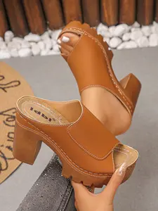 Summer New Comfortable Chunky Heel Sandals, Waterproof Mid-Heel Women's Slippers, Casual Daily Commute Shoes, Versatile Streetwear