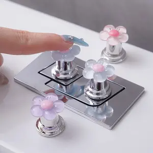 Flower Shaped Toilet Press, 3 Counts/set Cute Creative Long Nail Dedicated Toilet Press, Bathroom Button & Switch Auxiliary Devices