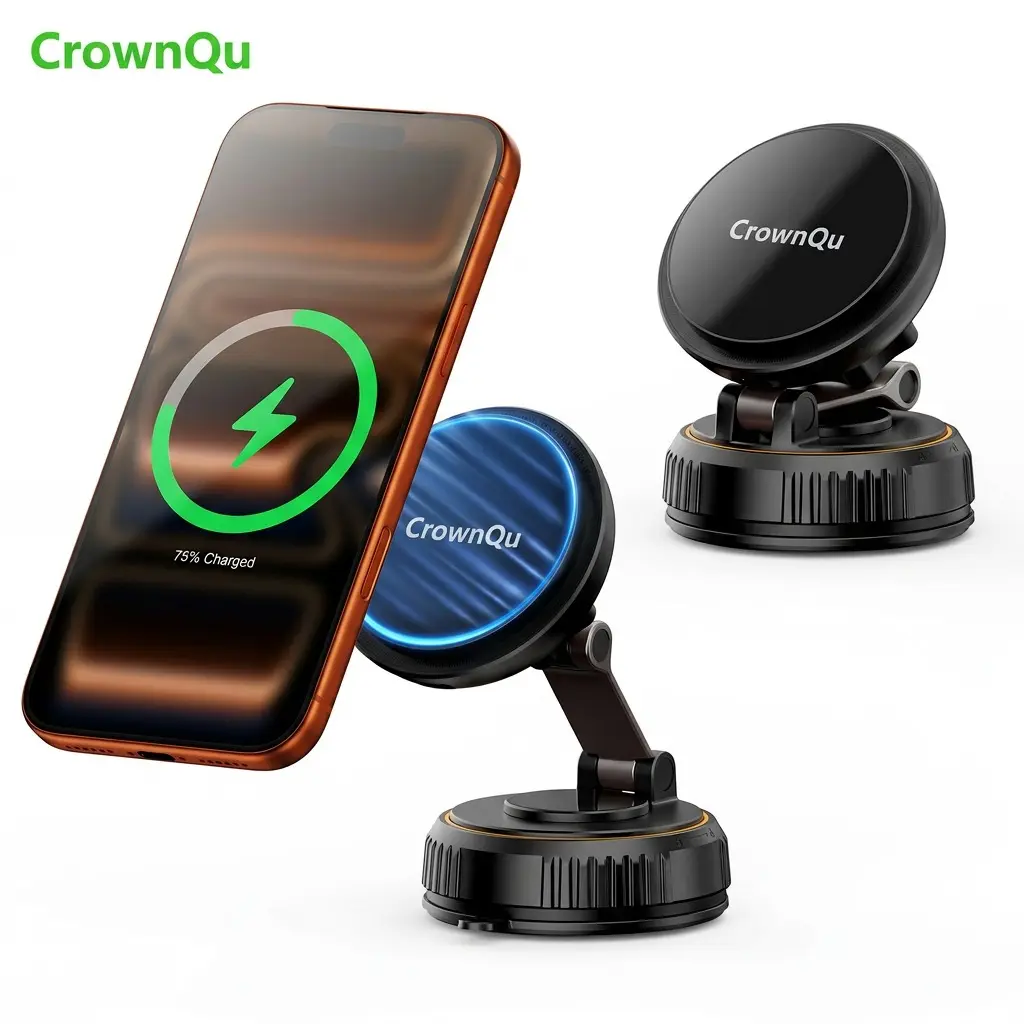 Magnetic Wireless Charger - 15W Fast Charging, Instant Cooling Fan, LED Light Magsafe Car Phone Holder Pad, Compatible with iPhone17/16/15/14/13/12 Series, Galaxy S25, Pixel 10, Magnetic Phone Charger Cellphone Car Accessories Car Mount Smartphone