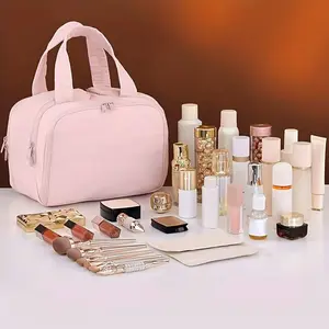 Portable Makeup Bag with3-Color LED Light Detachable Mirror 2000mAhUSB Rechargeable Waterproof PU LeatherOrganizer Compact Travel Cosmetic PouchVanity Purse Zip Summervibes pink