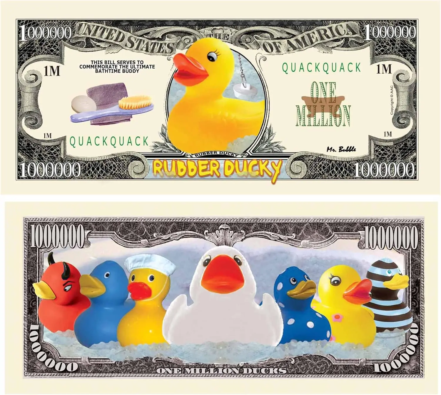 10 TOTAL - Rubber Ducky Million Dollar Collectible Novelty Bills - Funny Money