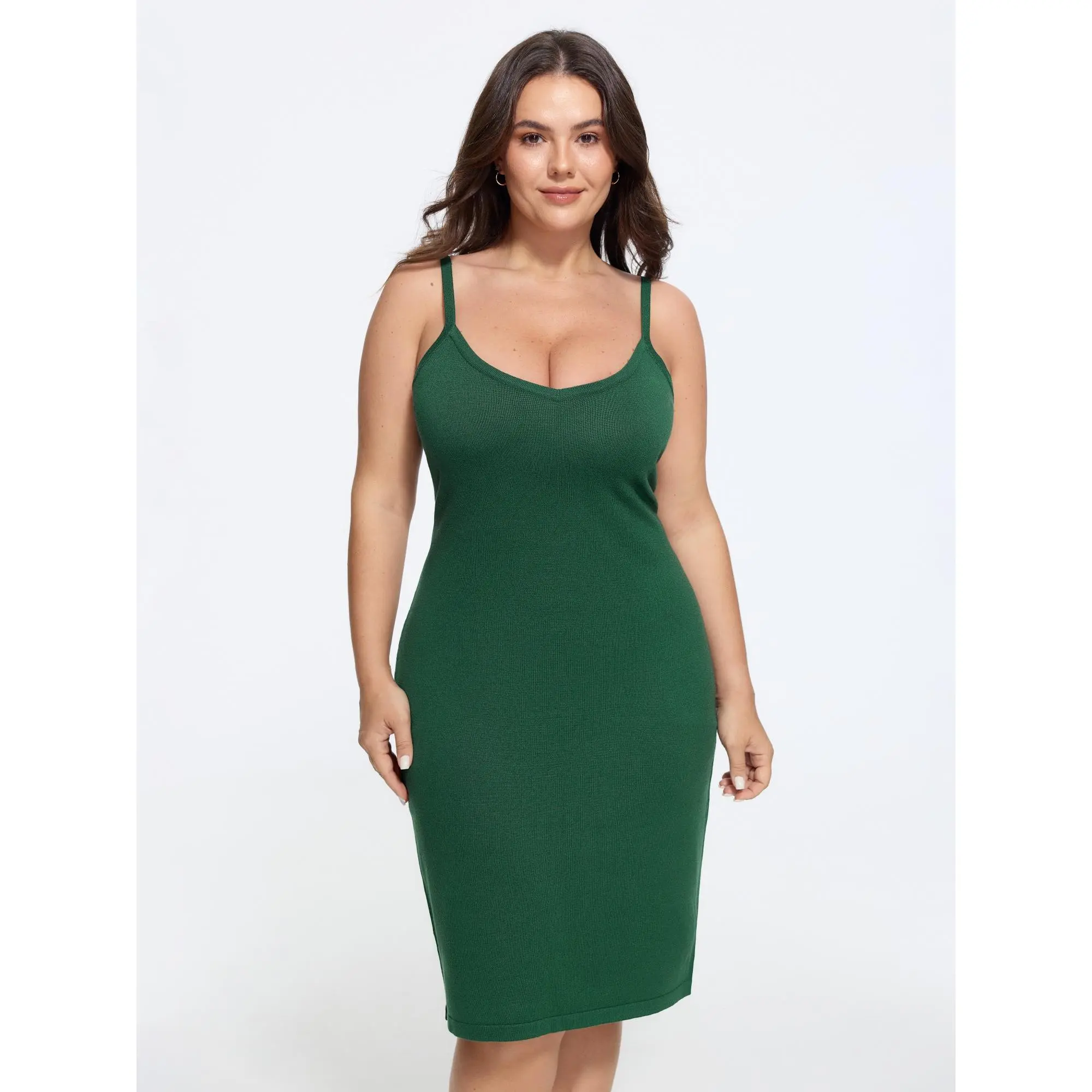 BLOOMCHIC Women's Plus Size Basic Casual Solid Rib Thin-Strap Rayon Fabric Fit Sweater Midi Dress [M-6X] 2026 Summer Finds