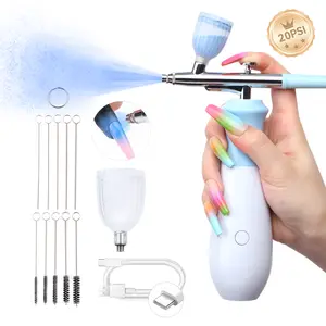 SAVILAND 25 PSI Airbrush for Nails: Rechargeable Cordless Airbrush Kit with 3 Pressure Modes 0.3mm Nano Nozzle Cleaning Tools Perfect for Nail Art Home Portable