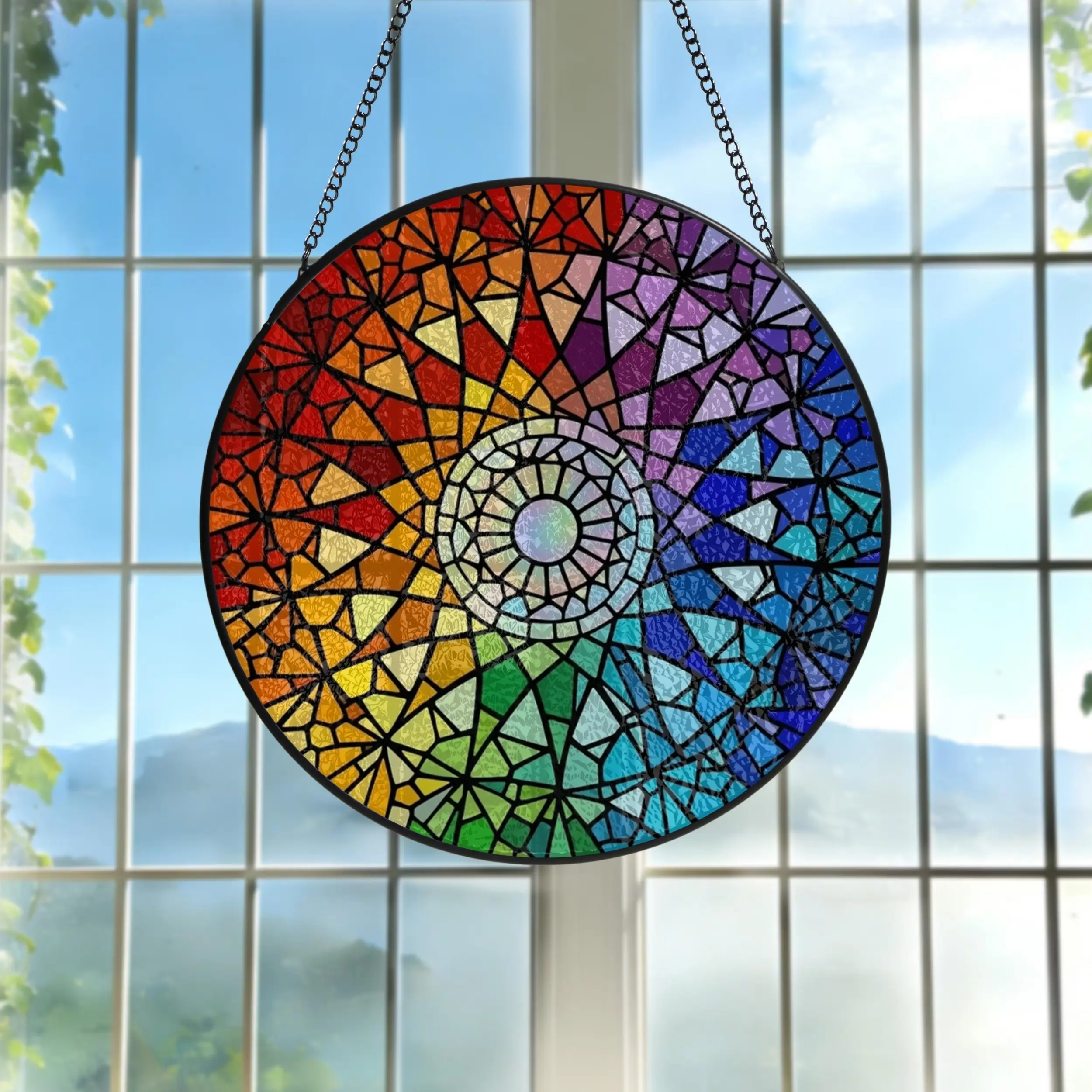 Rainbow Stained Glass Suncatcher, Colorful Window Hanging Art Birthday Gift for Mom