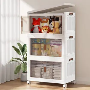 45cm-1/2/3/4/5 layers Extra Large Folding Storage Cabinet - Plastic Storage Bins with Lids, Collapsible Stackable Containers with Wheels, Storage Lockers, Foldable Organizer System for Closet, Bedroom, Office, Kitchen Organizers And Storage, Room Decor