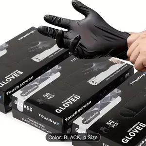 Disposable Nitrile Gloves, 50pcs Black, 5 Mil Ultra-Durable Thicken Latex Free Powder Free Waterproof Tear-Resistant, for Kitchen Cleaning Tattoo Pet Grooming Beauty Salons Household Chores Outdoor Cleaning Supply
