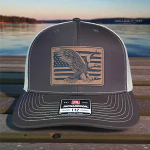 American Flag Eagle Leather Patch Hat Brown