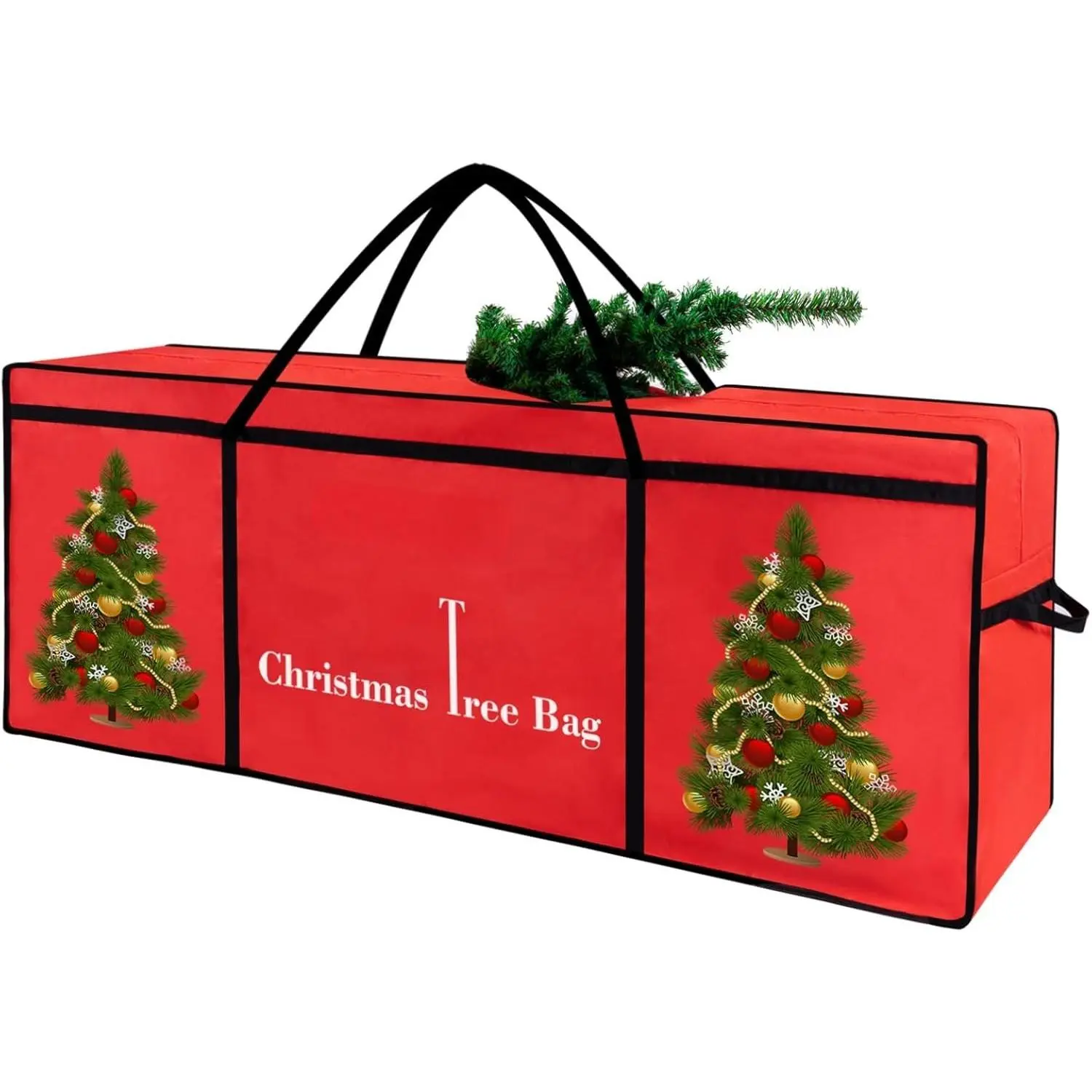 Christmas Tree Storage Bag 12 Ft Tall Tree Container/Holder Heavy Duty Oxford Dual Mesh Pockets,Moistureproof, Christmas Tree Box for Big Xmas Tree Wide Opening Red(65X23X27in)