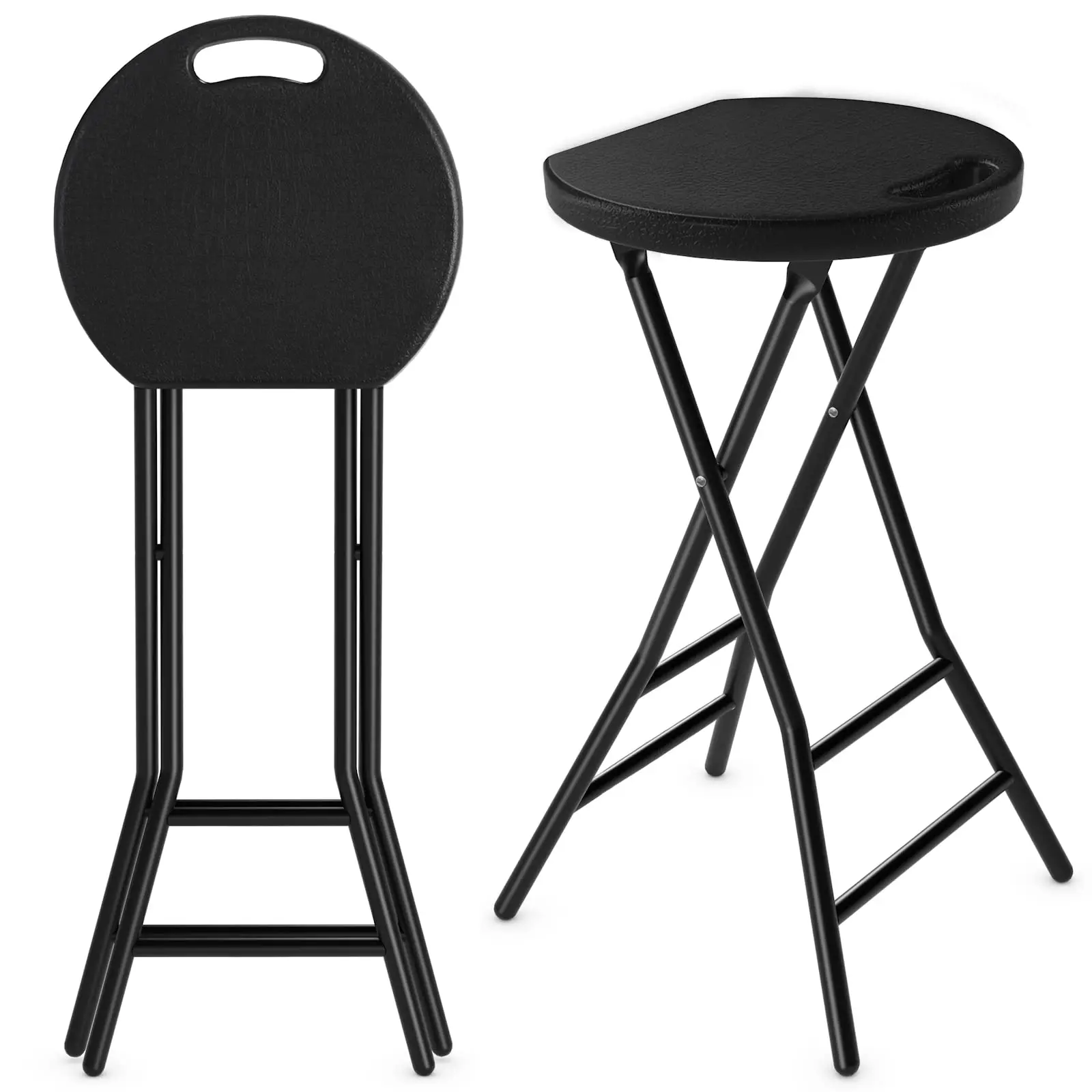 Rfiver 2-Pack Sturdy Backless 24in Foldable Stainless Steel Bar Stools with Handle, Counter Height Space-Saving Renter-Friendly Indoor Foldable Chairs
