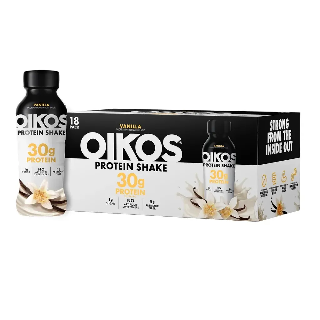 Oikos Healthcare Vanilla Protein Shake Beverage - 30g Protein, 18-Pack Fitness Supplement, Protein Shakes