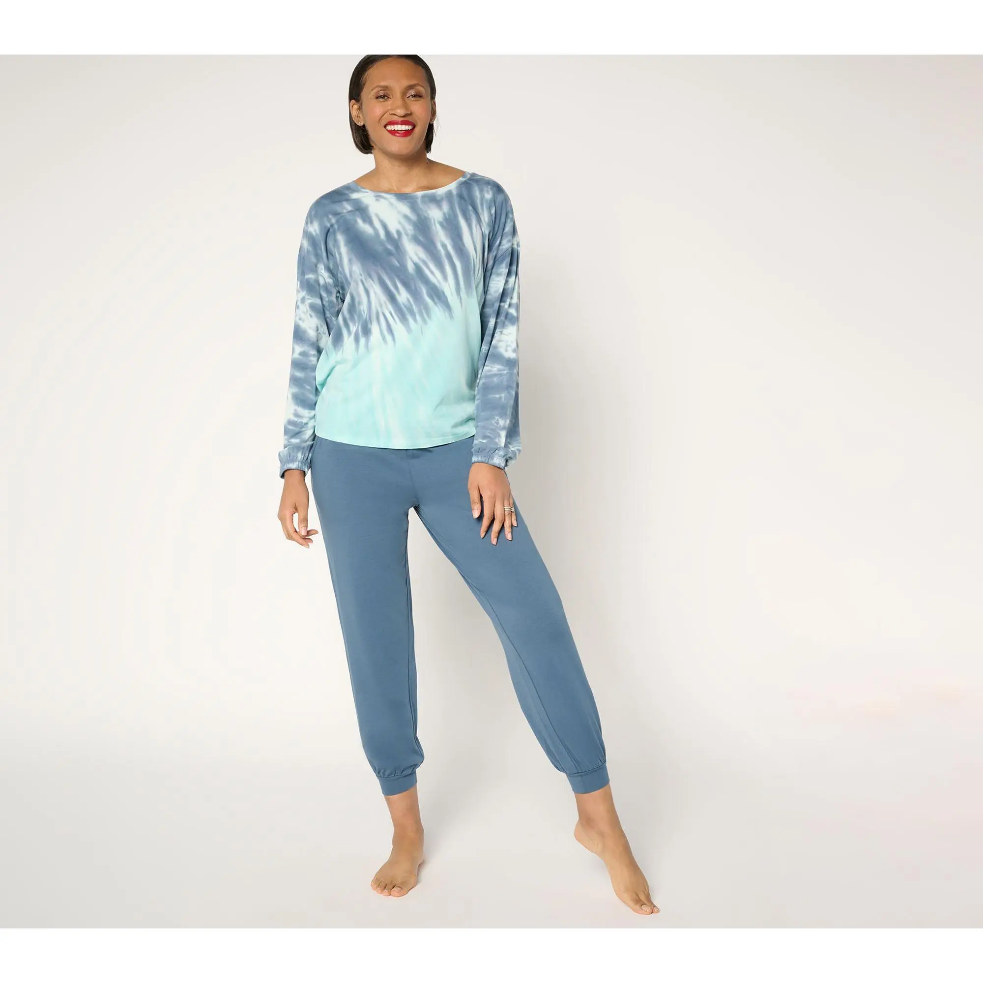 AnyBody Petite Cozy Knit Tie-Dye Top and Jogger Set