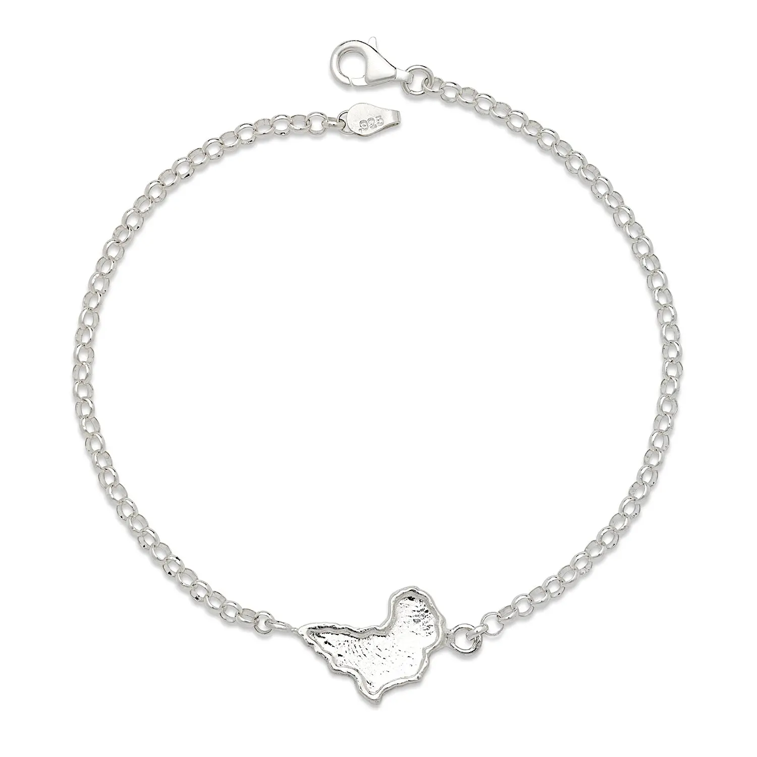 BETTER JEWELRY Handmade Craft .925 Sterling Silver Map of Africa Signature Charm Anklet for Adults, 22mm x 10mm Charm, 9in-10in Length, Made-to-Order Silver Accessory