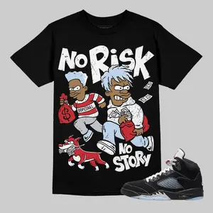 Black Metallic Reimagined 5s Unisex Graphic Tshirt, Shirt To Match Sneaker, Hip Hop Tee, No Risk No Story