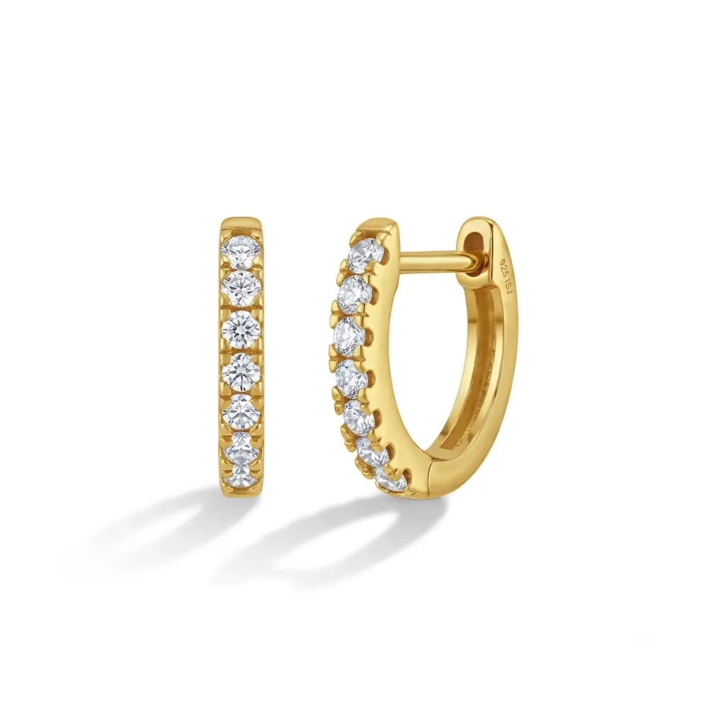 IN SEASON JEWELRY Kids' 10mm 14k Gold Over Sterling Silver Multi-CZ Huggie Earrings with Safety Latch - Cute Holiday Accessories, Cute Accessories, Holidays