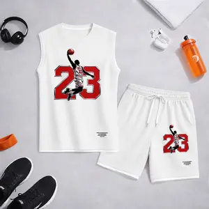 Men’s Number 23 Basketball Print Summer Set Sleeveless Tank Top & Shorts Matching Outfit, Lightweight Casual Streetwear Athletic Set for Everyday & Holiday