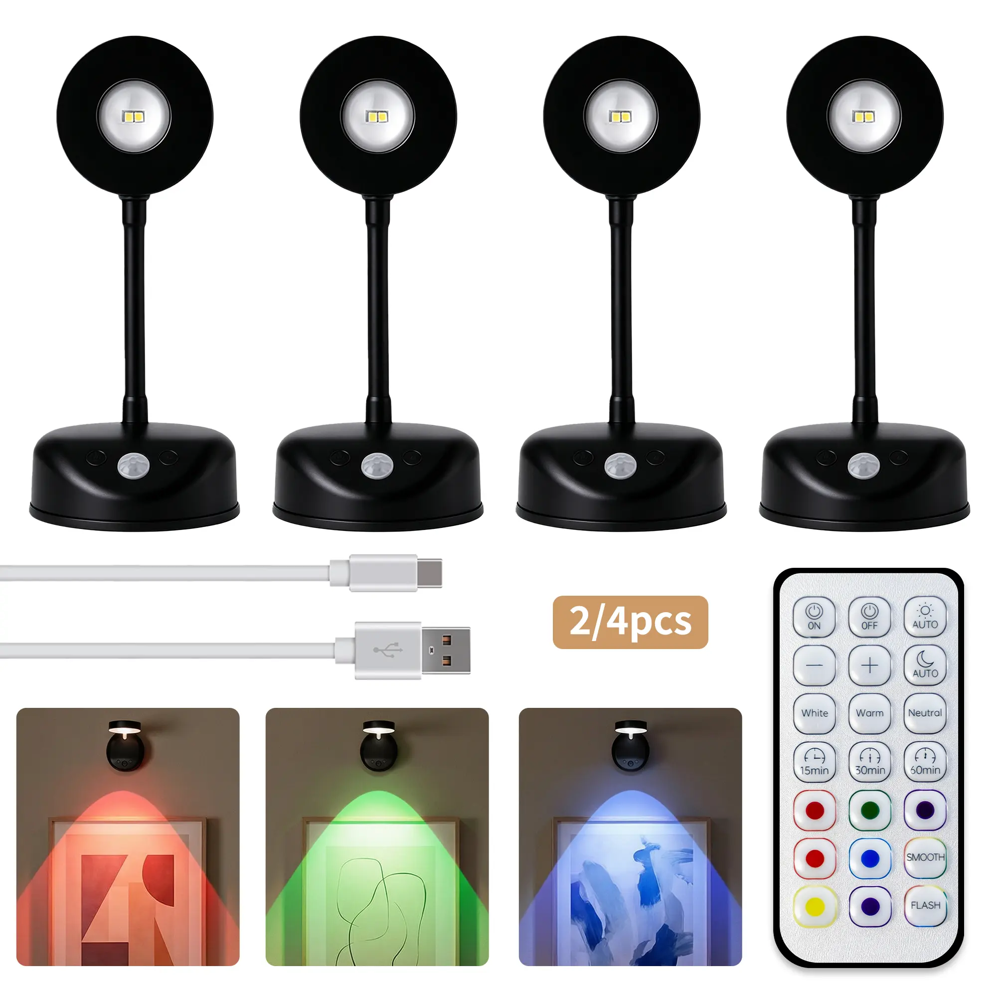 Upgraded RGB Motion Sensor LED Light - Rechargeable 2000mAh Wireless Night Light with Remote, RGB Mode, Auto Shut-Off, 360° Rotation, Adjustable for Bedroom, Stairs, Wardrobe Home Decor, Pantry