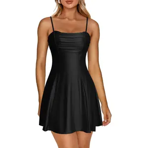 OYV Women's Satin Spaghetti Strap A-line Mini Dresses Bodycon Sleeveless Silky Night Out Short Dress
