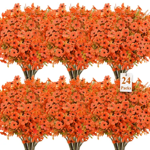 24 Bundles Artificial Flowers for Outdoor Decor, UV Resistant Eucalyptus Lavender Fall Fake Plants for Garden Patio Porch Home Decoration