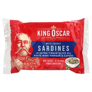 King Oscar Wild Caught Sardines In Extra Virgin Olive Oil, White Wine Vinegar & Capers, 3.75 oz (106 g)