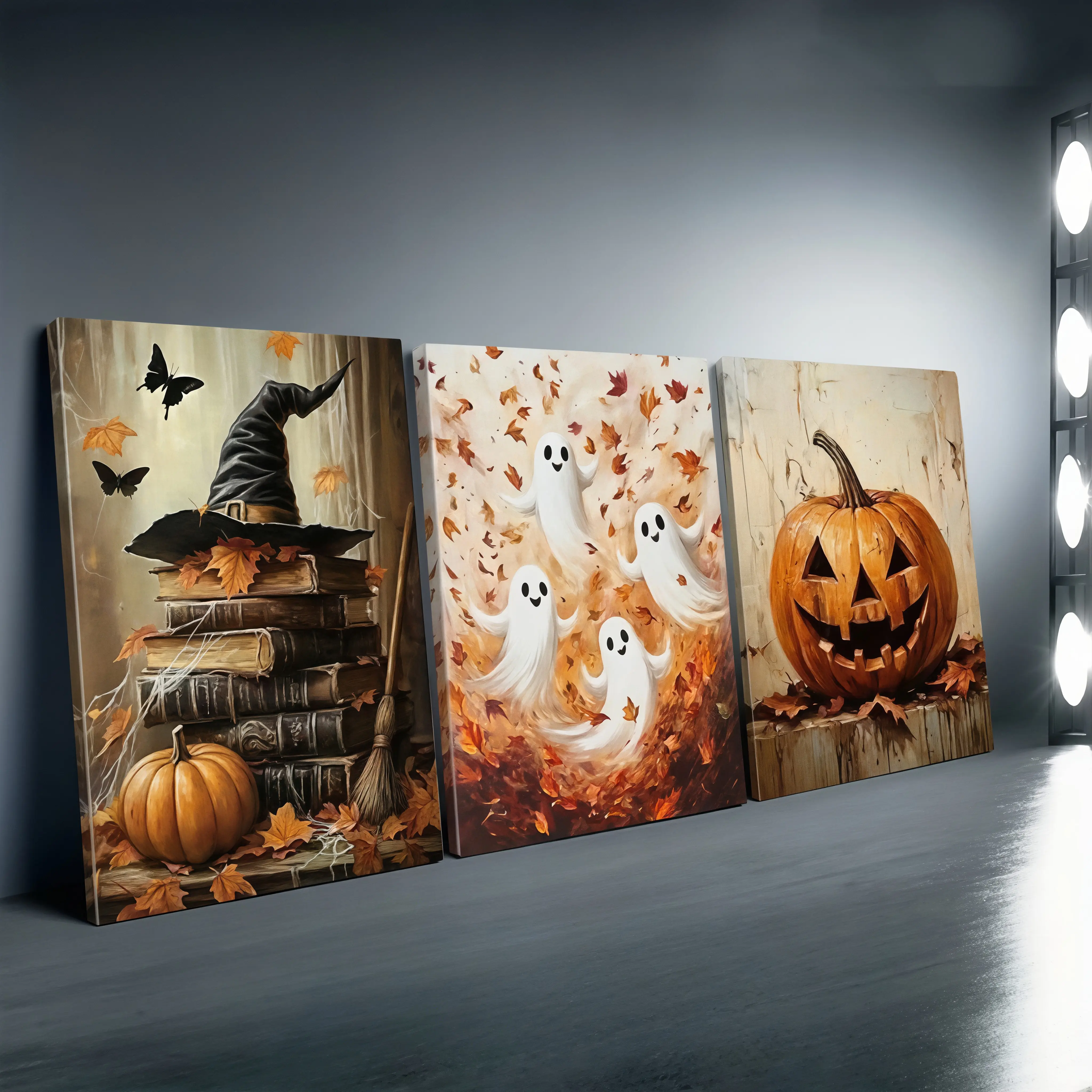 3PCS Minimalist Frameless Canvas Wall Artwork, Classic Halloween Home Decor, HD Waterproof Abstract Print, Ideal for Living Room & Bedroom, Thoughtful Housewarming Gift